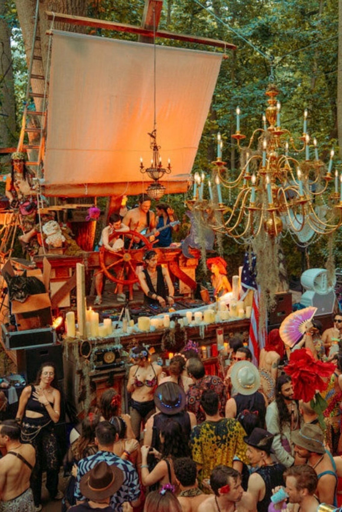 The ship stage and horns above a packed Fairy Forest floor at CAMP